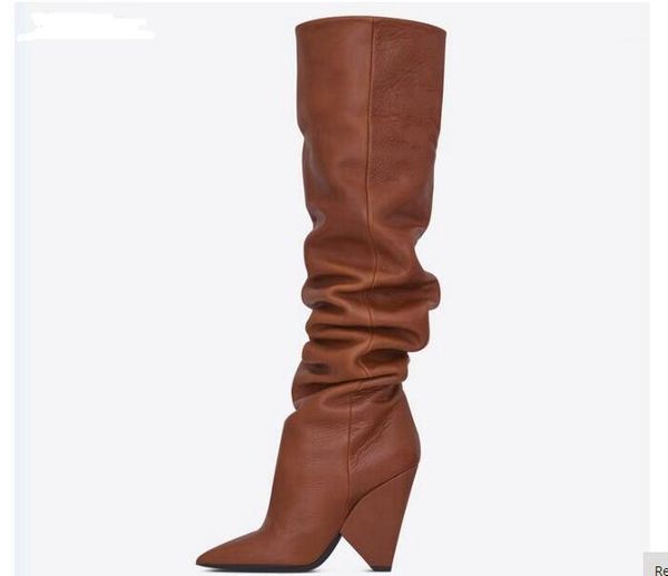 

boots est pointed toe leather high heel 2021 spike heels over the knee riding for woman1, Black
