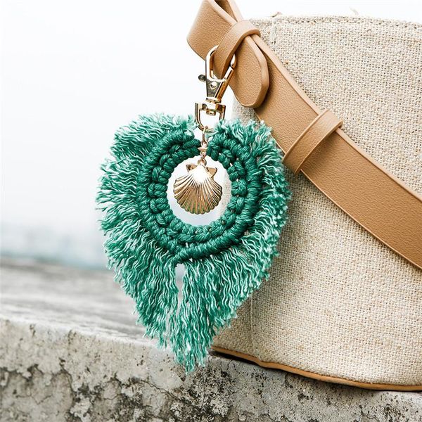 

shell pendant macrame key chains women handbag pendants hand-woven cute heart shape keychain bohemia accessories drop shipping, Silver