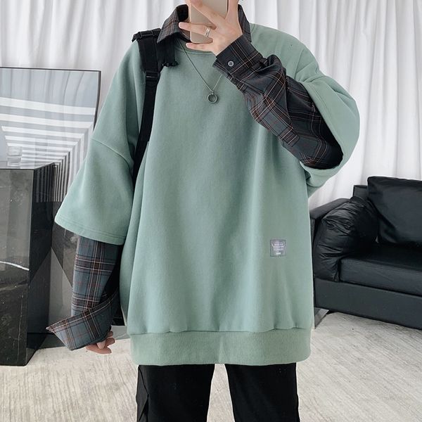 

new two-piece 2021 male sweater plaid shirt autumn and winter plus thicker velvet jacket loose 1 uhvd, Black