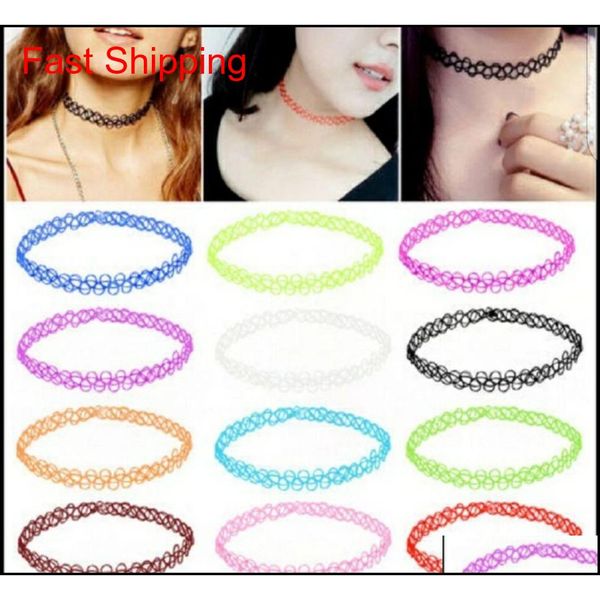 

tattoo rainbow chokers necklace vintage necklaces stretch henna gothic punk elastic women's jewelry for wedding gift iup3q, Silver