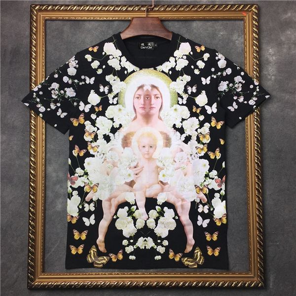 

men's short-sleeved t-shirt virgin among the flowers pattern women shirts|streetwear 2191001566 dygi, White;black