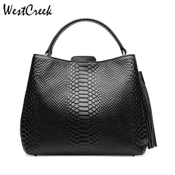 

westcreek brand genuine leather luxury designer handbags women fashion tassel serpentine tote female hasp shoulder bag