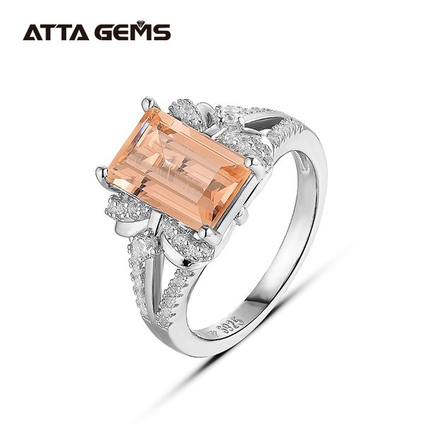 

morganite sterling silver women's ring beryl gemstone baguette cut created morganite classic design for engagement ring 201006, Golden;silver