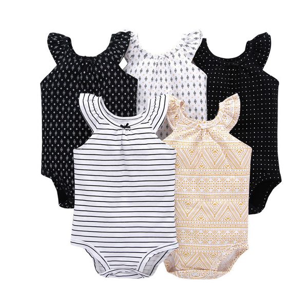 

5pcs/set baby girl sleeveless o-neck love romper summer clothing new born clothes boy rompers cute new born costume cottons 201027, Blue