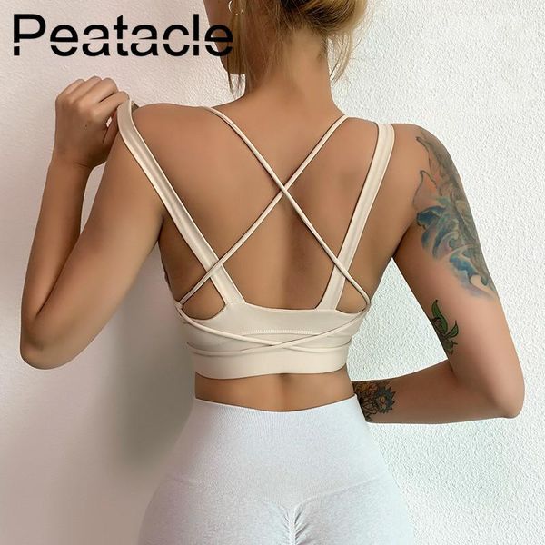

peatacle cross tether shockproof gather sports bra yoga fitness camisole training push up high impact padded sexy, White;black