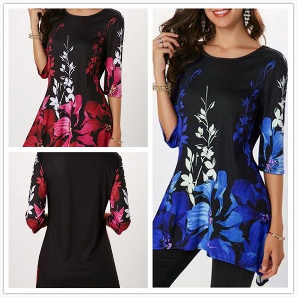 

4xl 5xl plus size women t shirt vintage floral tees 2020 spring summer casual half sleeve print t shirt big top, White