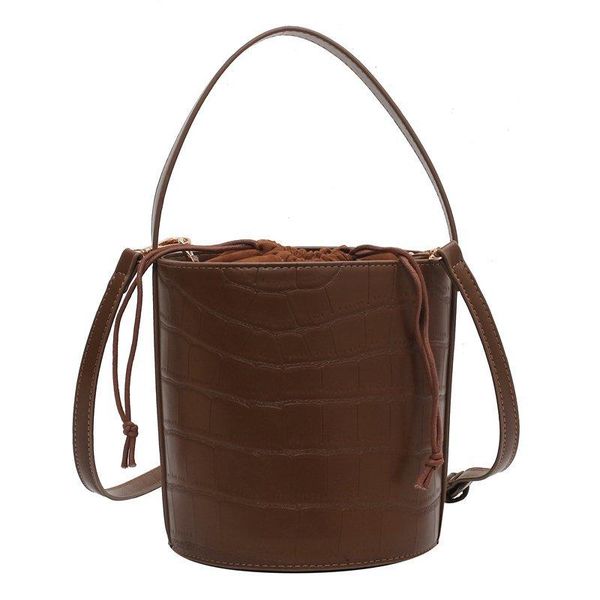 

shoulder bags women handbag personality youth bucket bag fashion female designer daily with stone pattern pu leather brown
