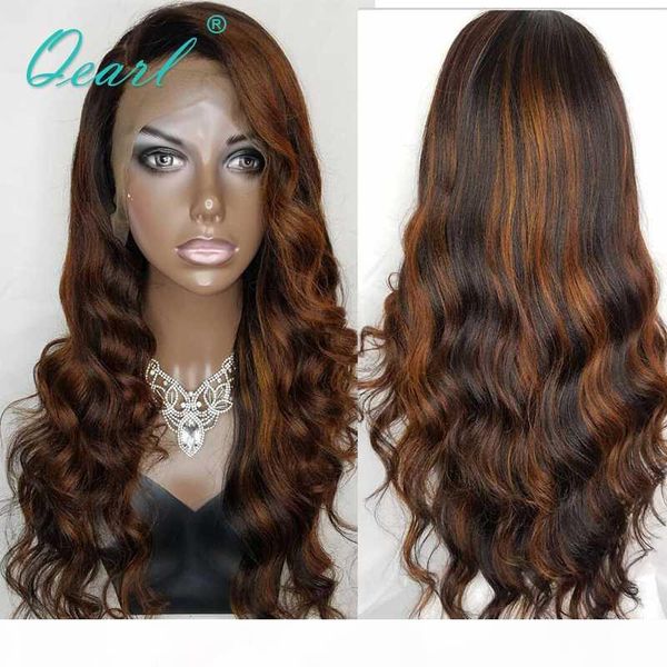 

deep side parting lace front wig ombre highlights color 1b 33 human hair wigs peruvian remy wavy 13x4 13x6 130% 150% qearl, Black;brown