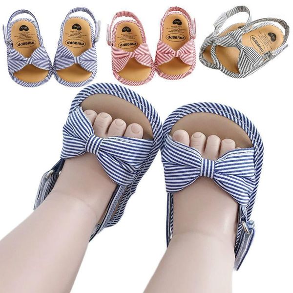 

sandals baby girls summer shoes non-slip sandal striped walking soft-soled hollow-out birthday gift bow sneaker1, Black;red