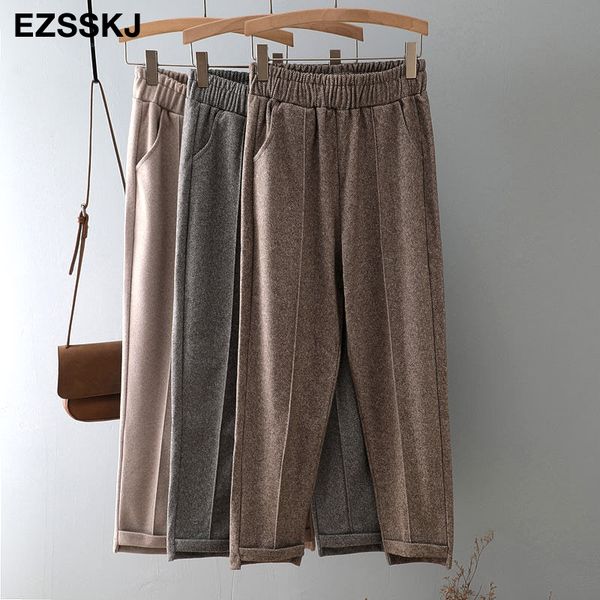 

chic loose harem woolen pants women's autumn winter thick woolen pants women's straight high waist korean trouses 201106, Black;white