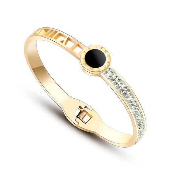 

bangle 2021 style glue cubuc zirconia couple bracelets for men stainless steel jewelry homme fashion hollow out roman number, Black