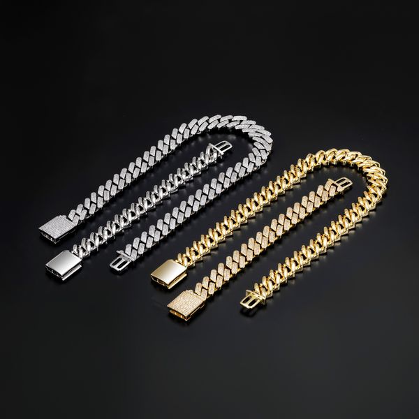

heavy chain necklace 18mm width 16/18/20inch gold plated bling cz cuban chain necklace bracelet for men punk jewelry, Silver