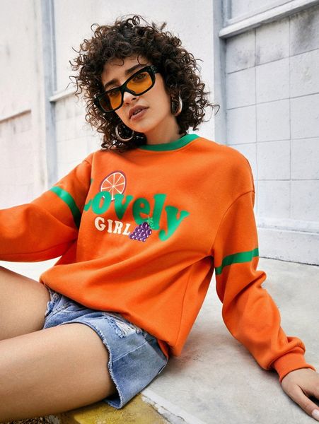 

letter graphic drop shoulder sweatshirt j6tv#, White;black