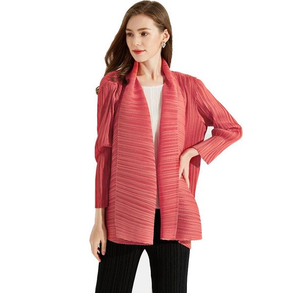 

women's jackets tianpei miyake pleated lapel scarf coat autumn winter europe long sleeve jacket goddess short lapels women tp5082, Black;brown