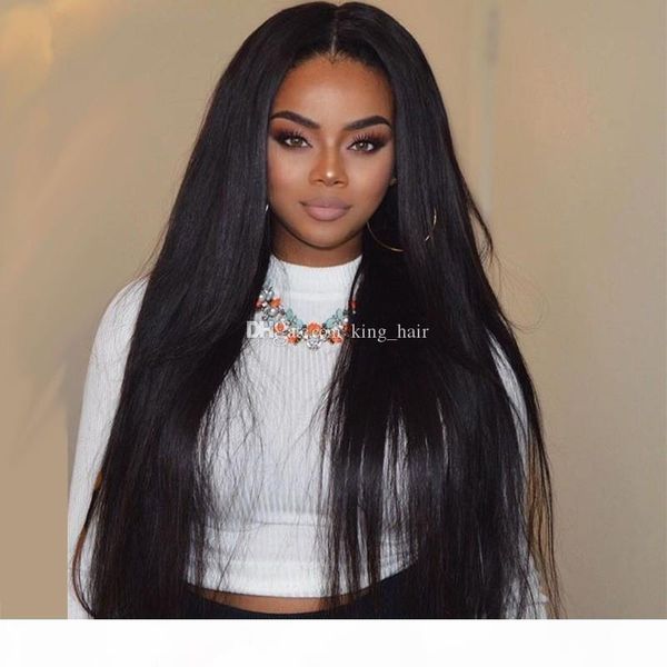 

middle part silky straight virgin human hair wig 130% density full lace wigs brazilian 9a straight hair lace front wig for black woman, Black;brown