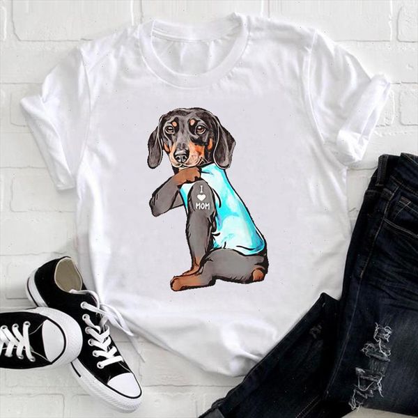 

women cute dog mom trend for lady kawaii clothing cartoon animal 90s clothes ladies graphic print tee tshirt female t shirt, White