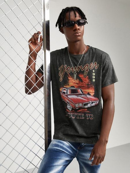 

men letter & car print tee p3fa#, White;black