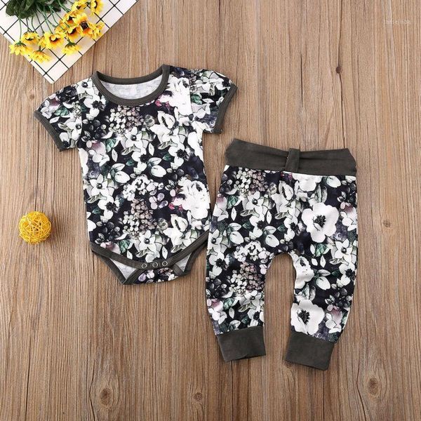

newborn baby girl boys short sleeve jumpsuit pants clothes 2pcs set1, White