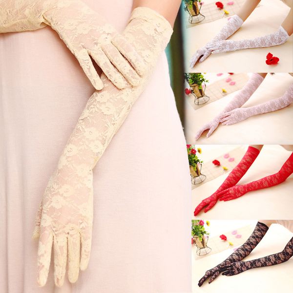 

women's summer sunscreen thin long uv blocking black white pink lace gloves drop shipping