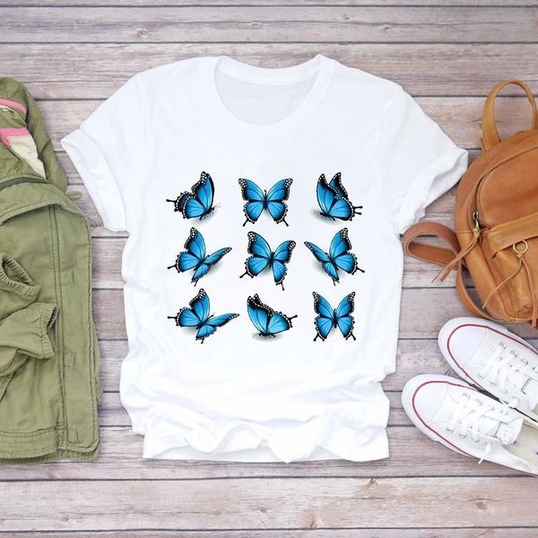 

women printing cartoon butterfly office work style 90s ladies print lady t-shirts womens graphic t shirt female tee t-shirt, White