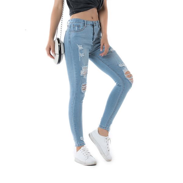 

nostalgic stretch pierced wash slim fit women's jeans, Blue