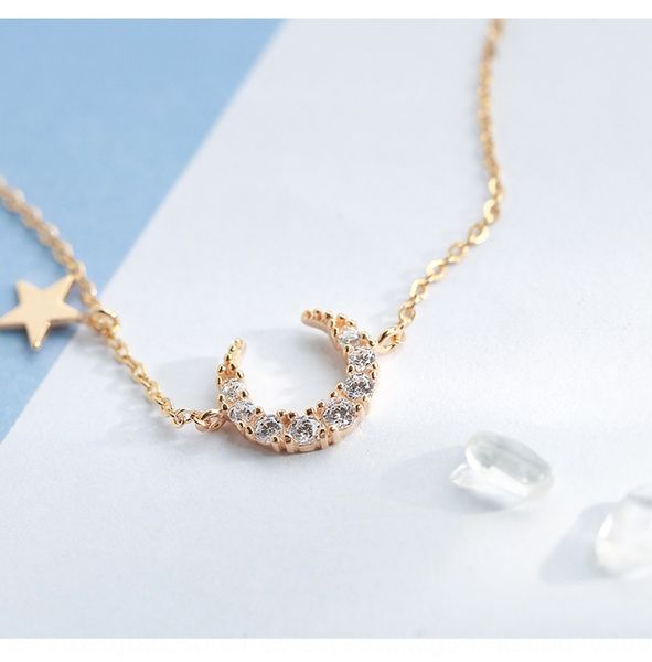 

korean 925 sterling silver star moon women's tide net red ins bracelet braceletnational braceletcool wind flash diamond temperament min, Golden;silver