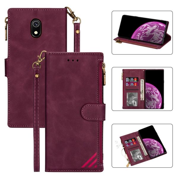 

for xiaomi redmi 8a zipper multi-card slots horizontal flip pu leather case with holder card slots wallet lanyard p frame