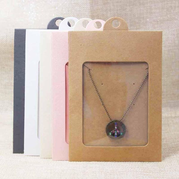 

50sets vintage kraft pink beige necklacke pendant package hanger window box with card candy gift box packing window hanger box bbybge