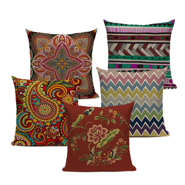 

pillowcase bohemian style cushion cover linen printed chair seat size 45*45 home drom decorative throw pillow cover cojines