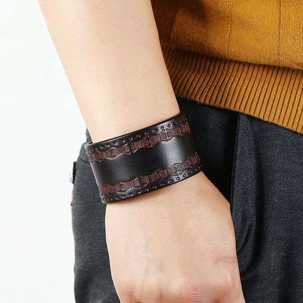 

eif dock new fashion men wide genuine leather bracelet brown wide cuff bracelets & bangles vintage punk wristband men jllfvz