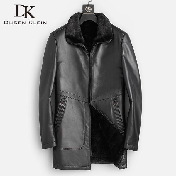 

dk new clothing for men winter warm black medium long genuine leather fur jackets fashion fur coats