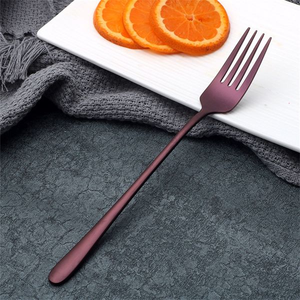 

stainless steel fork l restaurant titanium plating durable seven colored forks kitchen salad use tableware creative 4 5bs l1