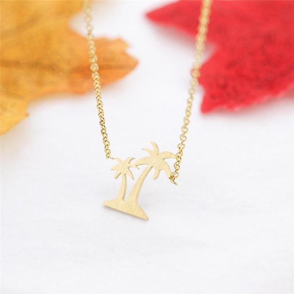 

pendant necklaces drop tiny rose gold palm tree necklace for women bridesmaid gift stainless steel ketting collares tropical jewelry, Silver