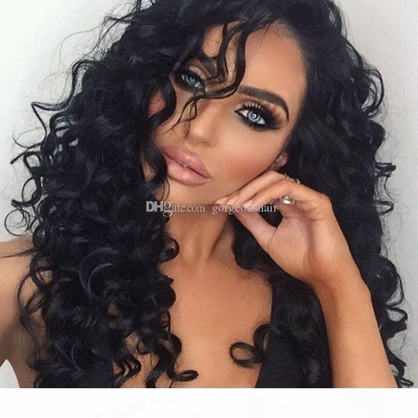 

glueless lace front human hair wigs malaysian hair full lace wigs malaysian virgin hair deep wave curly lace front wig, Black;brown