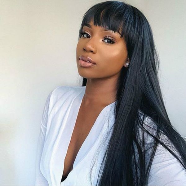 70 cm 28inches peruca sintética com bangs simulação de cabelo humano perucas Hairpieces para mulheres preto e branco Perruques 007 #