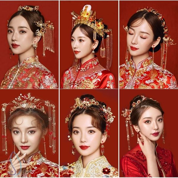 

bridal headdress and luxurious atmosphere 2020 tassel xiuhe new generous yellow crown simple hexiu dress, Silver