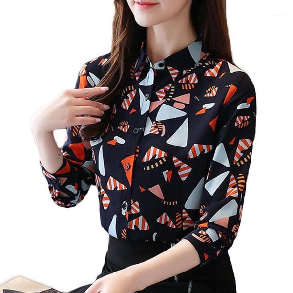 

vintage print women blouses long sleeve fashion offiice chiffon blouse women shirts casual plus size camisas mujer1, White