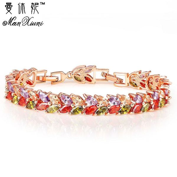 

manxiuni luxury rose/ champagne gold color multicolour cubic zircon bracelet bangles for women charm bridal wedding bracelet, Black