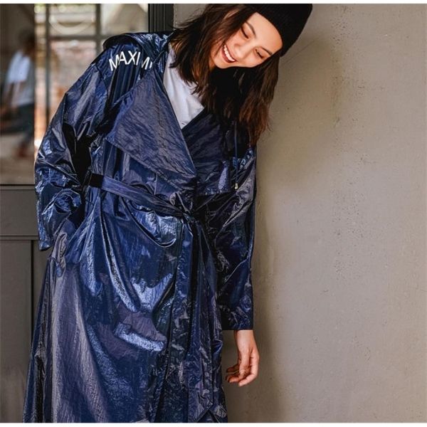 

2020 autumn new fashion brand blue letters printed long-sleeve trench female long hooded windbreaker trench coat with belt wq371 1028, Tan;black
