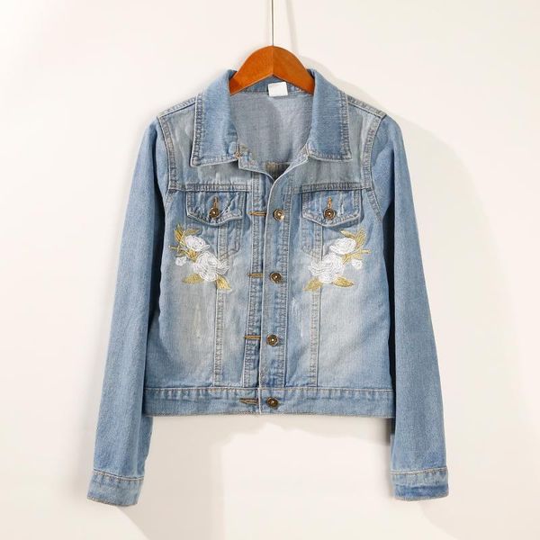 

embroidered denim jacket female korean version of the simple wild long-sleeved short section slim denim jacket tide1, Black;brown