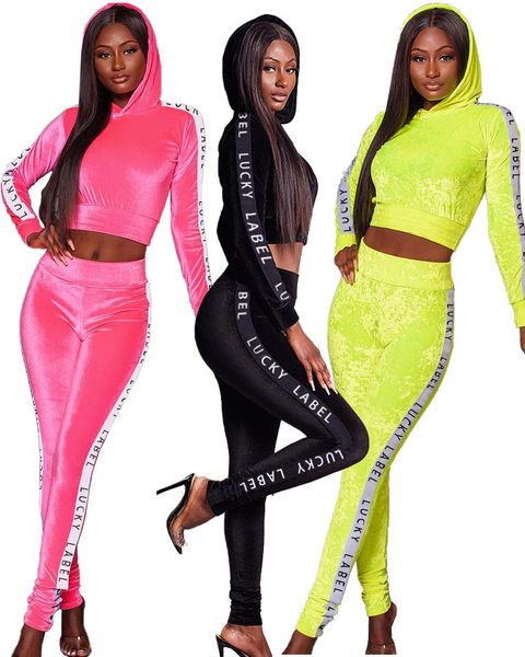 

women designers clothes 2020 fall winter womens sweatsuits webbing korean velvet leisure long sleeved two piece set tracksuit new style, White