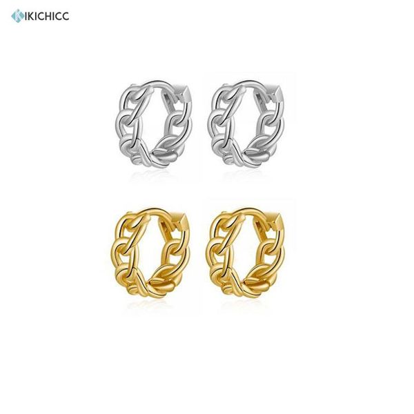 

kikichicc 925 sterling silver 9mm plain link locker huggies special shape chain round circle loops ring women earring jewelry, Golden;silver