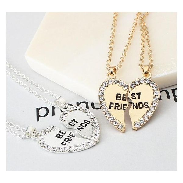 

fashion two petals heart crystal friend necklace good friend necklace friendship pendant necklace wholsa sqcbad queen66, Silver