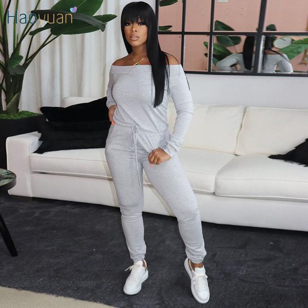 

haoyuan off shoulder bodycon jumpsuit long sleeve women fall spring clothes fashion streetwear one piece night club outfits, Black;white