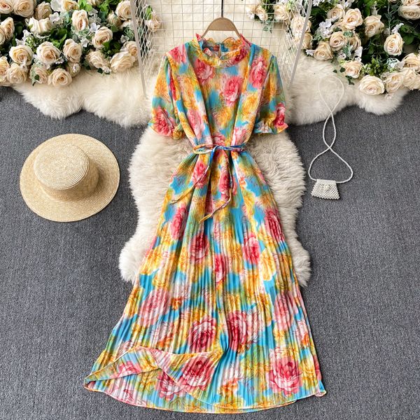 

2021 new female singiny print style puff neck the line dressed bohemian summer vacation beach dress 2xr3, Black;gray