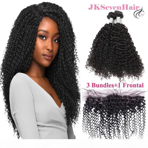 

malaysian virgin human hair bundles 3pcs with lace frontal 12a grade curly wave unprocessed brazilian indian hair bundles, Black