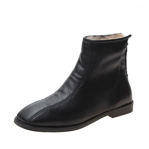 

boots women's winter 2021 plus velvet warm female trendy short1, Black