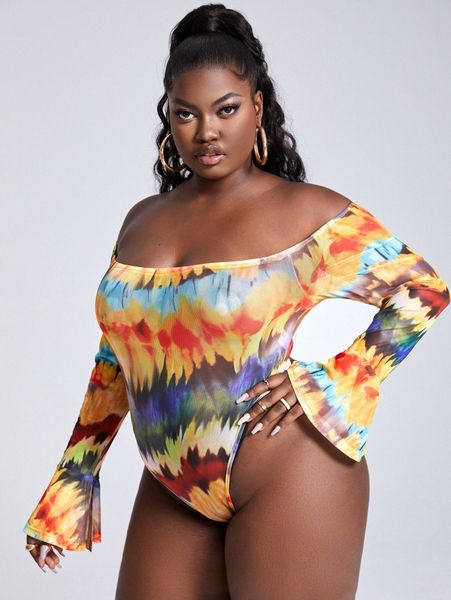 

sxy plus tie dye bardot bodysuit w6c6#, Black