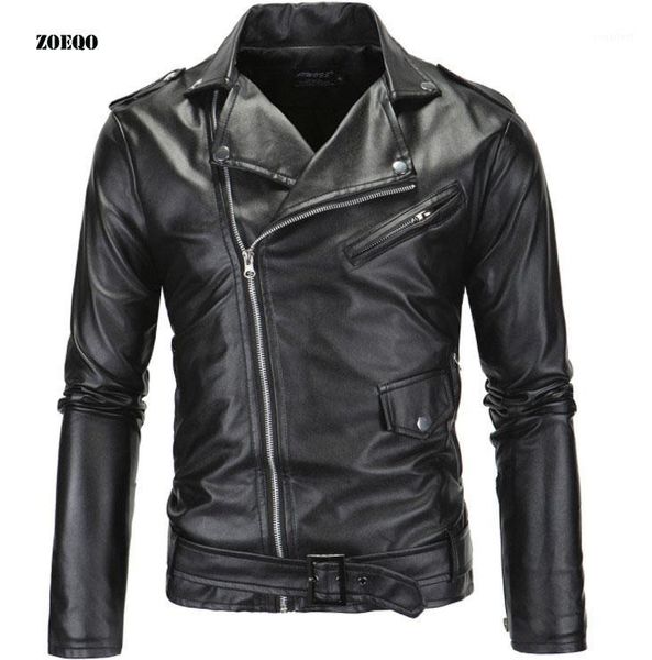 

zoeqo new casual slim men's spring autumn leather jacket fashion men zipper solid color male pu leather motorcycle jacket coats1, Black
