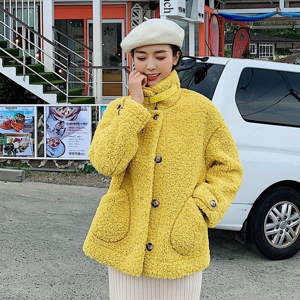 

women winter warm teddy coat 2020 fashion thicken fur sheepskin coat faux fur jacket ladies basic jacket outwear blend coats1, Black
